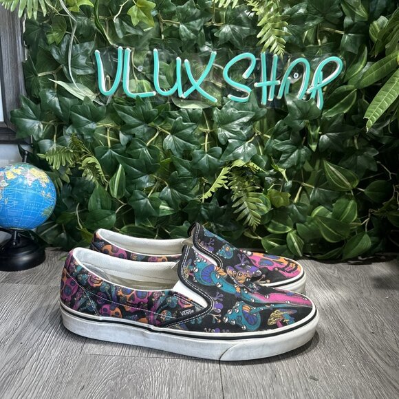 Vans Classic Slip On Trippy Drip Mushroom Skull Shoes Men’s 13 Psychedelic